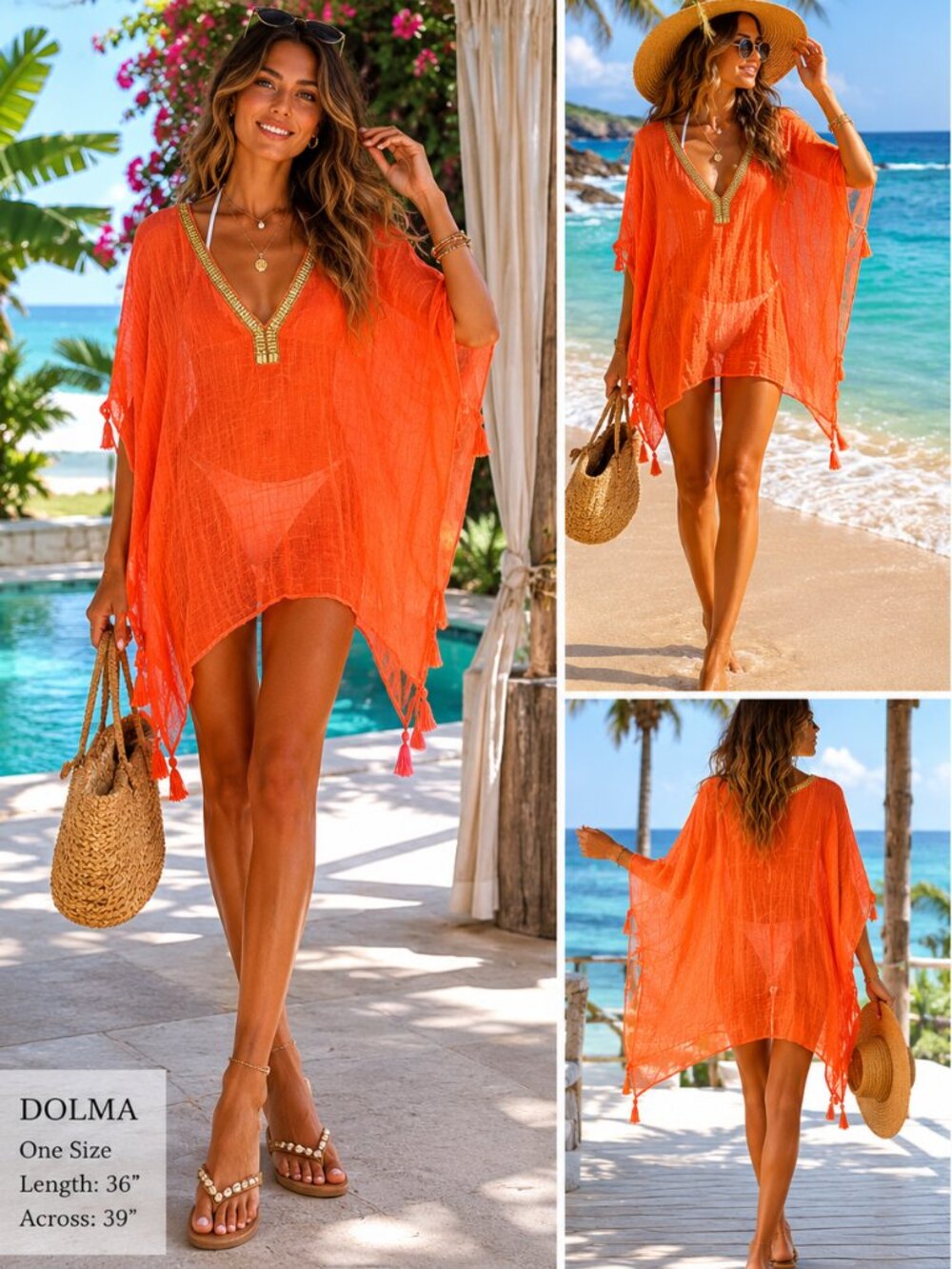 Dolma brand orange kaftan tunic beach/swim cover-up